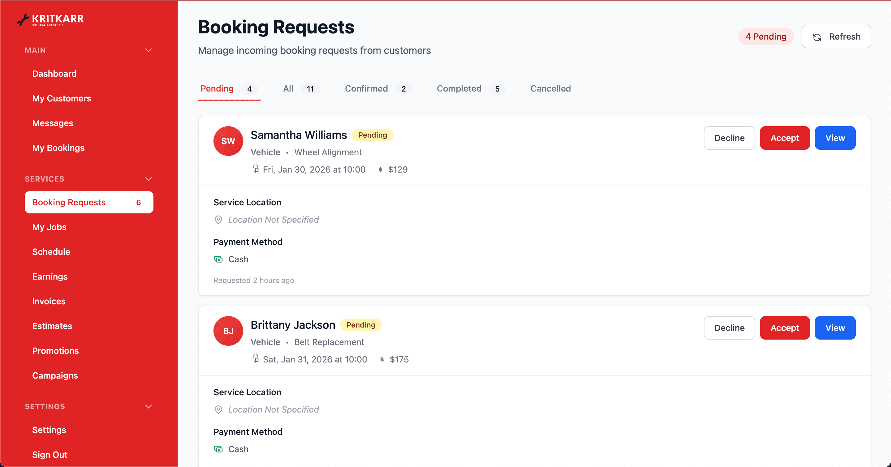 Booking Requests